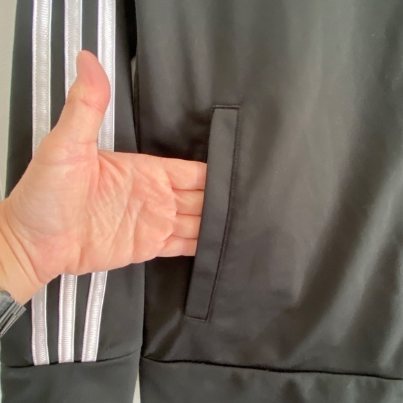 Classic Adidas black with white stripes full zip jacket Youth size L - Picture 8 of 11